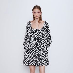 Animal Print Poplin Dress ( Black/White/XS)